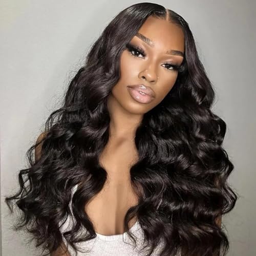 Black Water Wave V Part Wig 26 Inch Synthetic U Part Lace Front Hairpiece for Black Women - 180% Density #1B