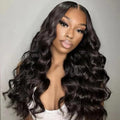 Black Water Wave V Part Wig 26 Inch Synthetic U Part Lace Front Hairpiece for Black Women - 180% Density #1B