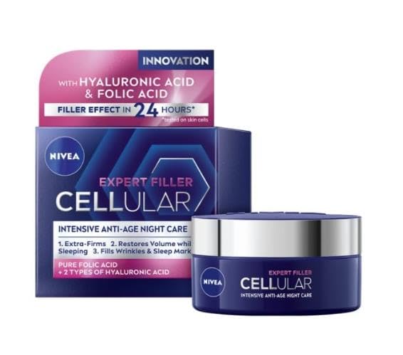 NIVEA Hyaluron Cellular Night Cream – Anti-Aging Firming Moisturizer for Deep Wrinkles, 50ml
