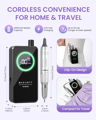 Cordless Nail Drill for Beginners - Safe & Easy E-File Black