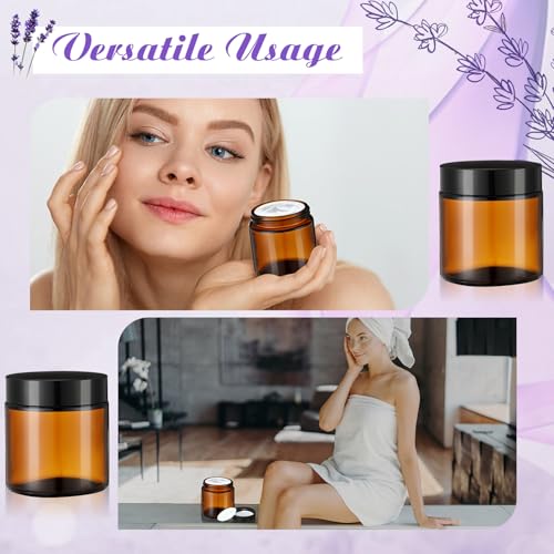 48 Pcs 4 oz Glass Jars with Lids, Clear Candle Jars with Black Lids Round Empty Candles Container Tins Candle Making Storing Lotions Spice Powder Liquid Sample Makeup (Amber)
