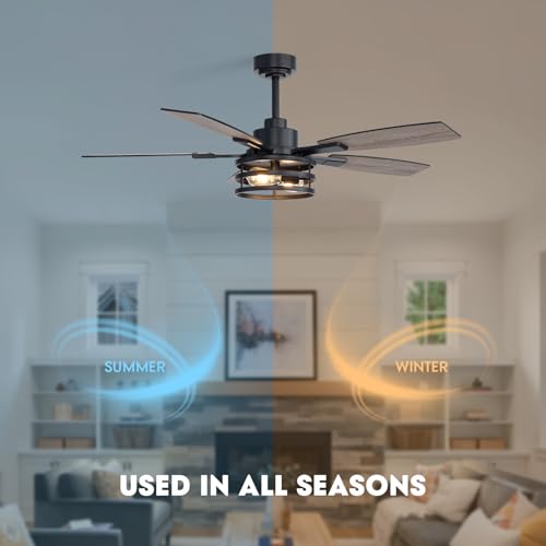 52 Inch Ceiling Fan with Lights and Remote Control - Black Farmhouse Style for Indoor Outdoor