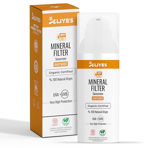 ALIYES SPF 50+ Organic Baby&Kids Mineral Sunscreen ? Safe for Babies - Water Resistant Sun Cream ? Broad Spectrum UVA/UVB Sun Protection ? Vegan Baby Sunscreen Lotion, 1.69 FL