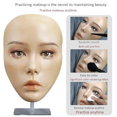 Full Face Makeup Practice Board Silicone Mannequin with Eye & Lip Details - Golden Wheat