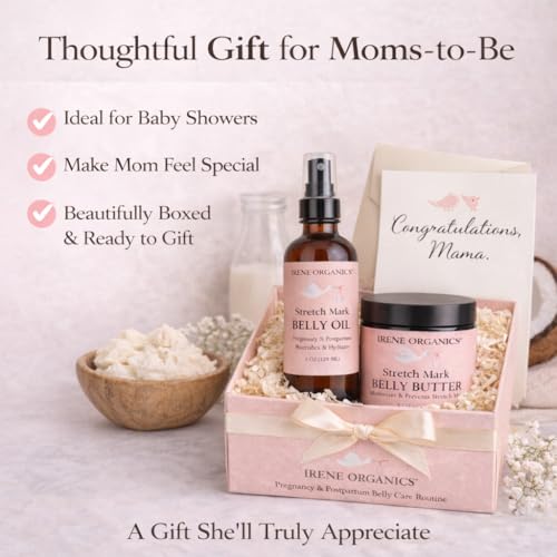 Belly Bundle by Irene Organics - Organic Belly Butter and Oil for Pregnancy Stretch Mark Prevention and Treatment - Award Winning Skincare For Pregnancy and Postpartum - Mother's Day Gift Set (Small)