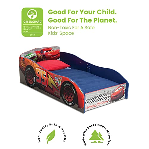 Disney Pixar Cars Wooden Toddler Bed - Lightning McQueen Race Car Design, Kids Bed for Transition, Delta Children