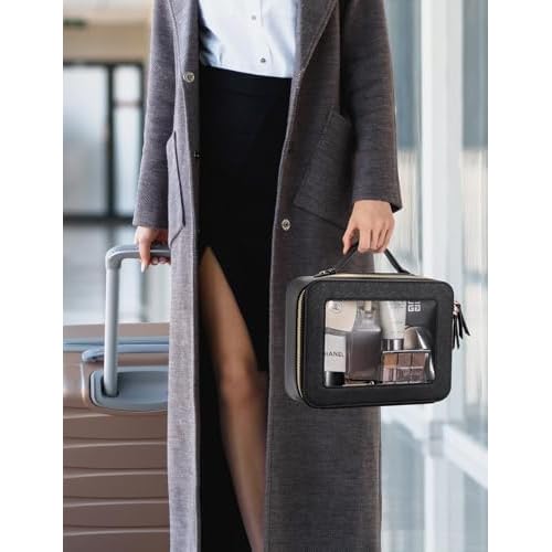 Keains Clear Makeup Bag for Women Cosmetic Organizer Case Transparent Waterproof Travel Toiletry Bag with Zipper Portable Make Up Organizer Traveling Compact Car Bag for Essentials£¨Black£©