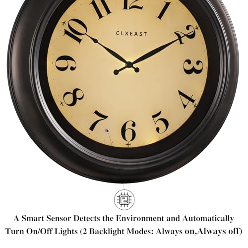 18 Inch Illuminated Wall Clock with Light Sensor - Modern Large Decorative Timepiece - Oil Rubbed Bronze Variation