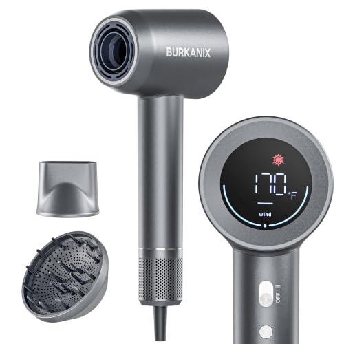 BURKANIX Dark Gray Ionic Hair Dryer with Diffuser & Brushless Motor, Professional Fast Drying