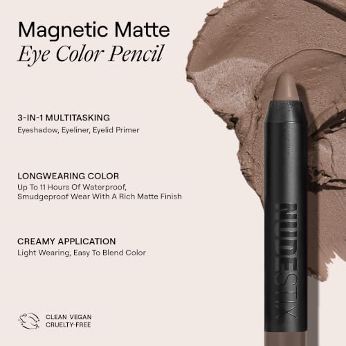 Nudestix Magnetic Matte Eye Color Taupe - 3-in-1 Vegan Waterproof Eyeshadow Pencil, Eyeliner & Primer