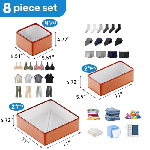 Vegan Leather Drawer Organizers Set - 8 Pack Makeup & Vanity Storage Boxes
