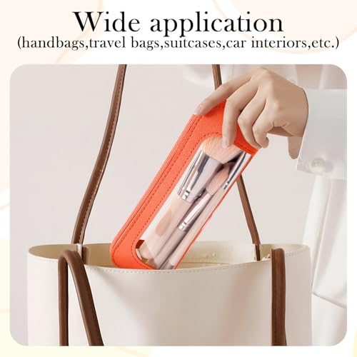 Sadnyy 6 Pcs Portable Makeup Brush Bag Small Makeup Brush Case Valentine's Day Gifts PU Leather Small Clear Pouch Travel Cosmetic Bag Waterproof Pouch for Women Bridesmaids Wedding Anniversary