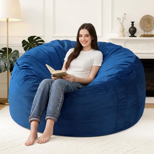 5FT Large Blue Bean Bag Chair for Adults - Washable Cover & Memory Foam