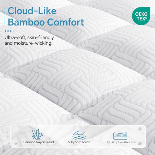 White Queen Mattress Topper 3 Inch Thick Viscoelastic Bamboo Bed Pad