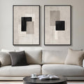 20x30 Inch Minimalist Abstract Wall Art Set of 2 - Black & Beige Framed Canvas Decor