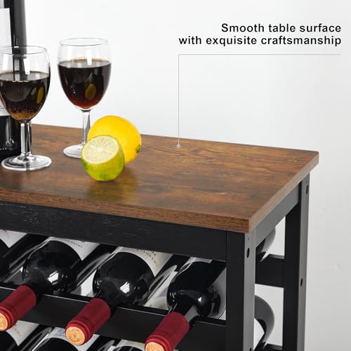 Bamboo Wine Rack 42 Bottles - Rustic Brown & Black 7-Tier Freestanding Shelf with Tabletop