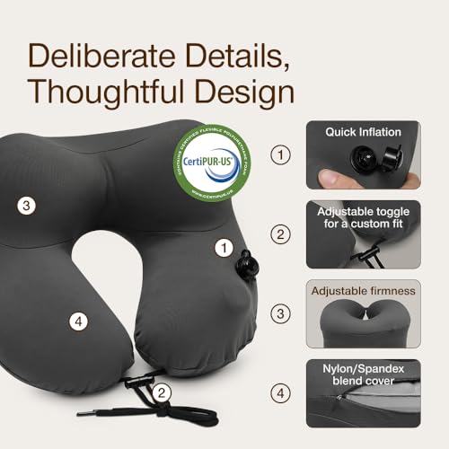 Inflatable Travel Neck Pillow with Memory Foam Support - Adjustable & Compact