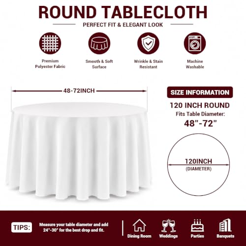 Merbuprel White 10 Pack 120 Inch Round Tablecloth for 48-72 Inch Tables