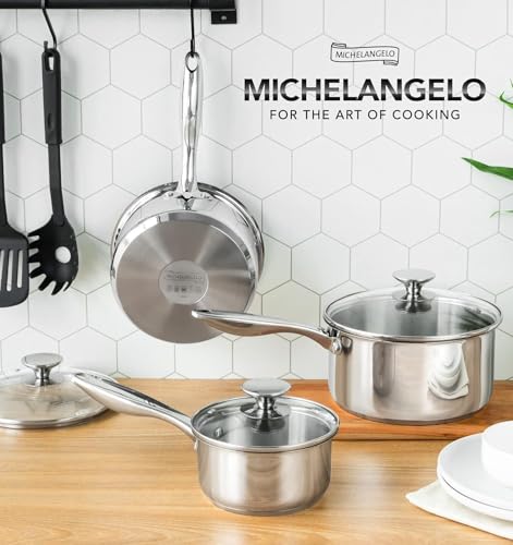 Full Tri-Ply Stainless Steel Saucepan Set with Lids - 1QT, 2QT, 3QT, Induction Compatible