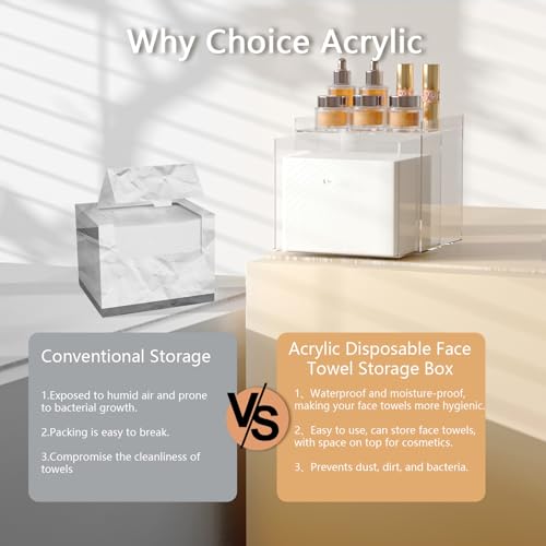 Disposable Face Towels Holder For Clean Skin Club£¬Acrylic Face Towels Container Drawer, Custom Made Holder For Home And Makeup Organization (Towels Not Included)