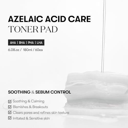 Azelaic Acid Toner Pads for Acne & Oily Skin - 60 Pack