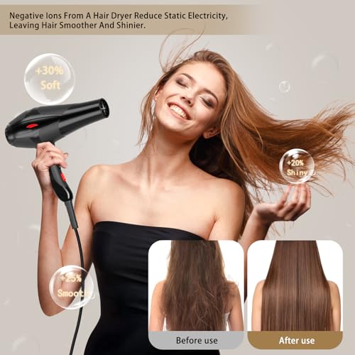 Obsidian Black Professional Ionic Hair Dryer 2400W with Diffuser - Conhaze