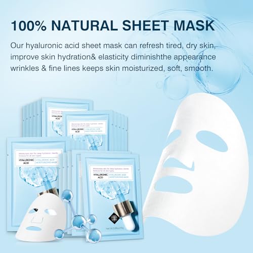 IREV Hyaluronic Acid Face Mask, Face Masks Skincare, Hydrating Mask For Face,Deep Moisturizing Face Sheet Mask, Facial Mask For All Skintypes, After Sun Face Mask, Hydrating Face Masks, Pack Of 10