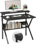 Small Computer Desk with Adjustable Monitor Stand - Black, 27.5 Inch Space Saver