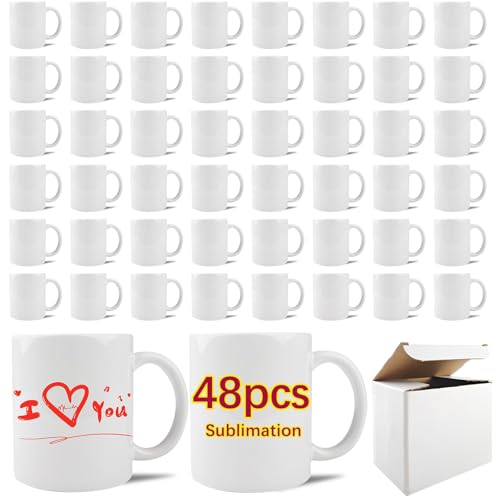 48 Pack 11 oz Sublimation Coffee Mugs with Boxes - White Bulk Blank Cups