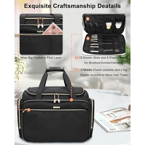 MONSTINA Professional Hairstylist Traveling Bag with Two Detachable Small Bags,Hairdressing Bag Makeup Salon Organizer Bag for Barber Hairdresser Insulation Material