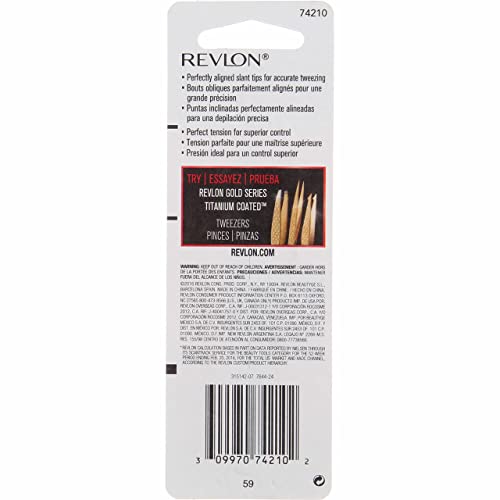 Revlon Expert Slant Tip Tweezers - Precision Stainless Steel, Non-Slip Grip, Pack of 5