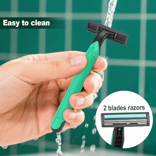 Disposable Twin Blade Razors in Bulk, Individually Wrapped - Clear Safety Cap, For Homeless, Hotel, Airbnb, Travel (pack of 200,green)