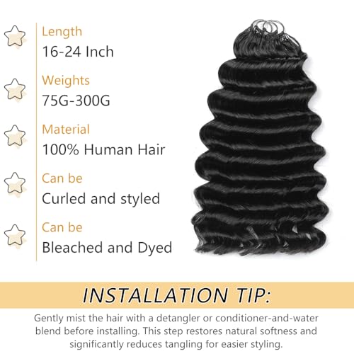 Human Crochet Hair 20 Inch Deep Ocean Wave Feather Bundles - Natural Black #1B