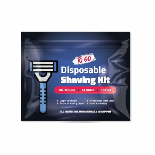 Disposable Compact Shaving Kit (10 Pack) - with Razor, Shaving Cream, Washcloth, and Aftershave Wipe ? Travel Ready Grooming Essentials - Perfect Personal Shave Kit or Charity Gift Set (Black)