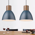 Blue 2 Pack Modern Hammered Pendant Lights - Adjustable Wood & Metal Fixture for Kitchen & Dining