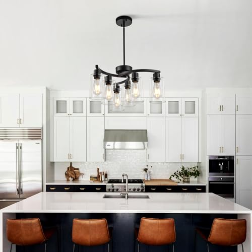 Sigaitwei 21.7in 6-Light Modern Black Pendant Chandelier for Dining & Kitchen Island