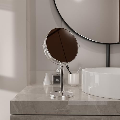8-Inch Dual-Sided Makeup Mirror with 20X Magnification, 360° Rotation, Chrome Finish