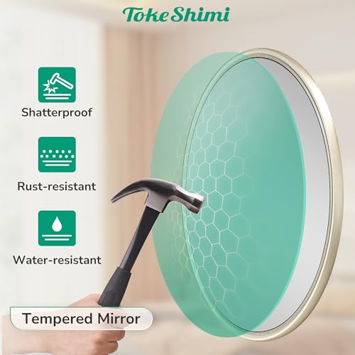 TokeShimi 24x24 Inch Round Bathroom Mirror Brushed Nickel Wall Mirror, Tempered & Shatterproof, Farmhouse Style for Bedroom, Entryway & Restroom