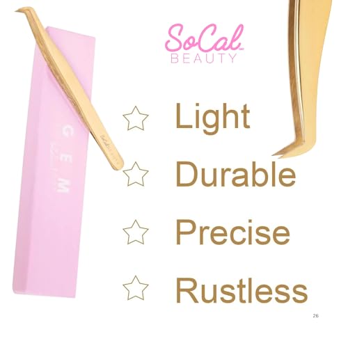 GEM Volume Boot Lash Tweezer by SoCal Beauty ? Gold Precision Eyelash Tweezer for Eyelash Extensions with mm Measurement ? Professional Tweezers for Eyelash Extension & Volume Fan