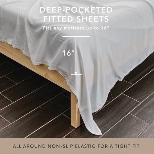 Queen Size Bamboo Viscose Bedding Sheet Set - White, 6 Pieces, Deep Pockets, Cool & Soft