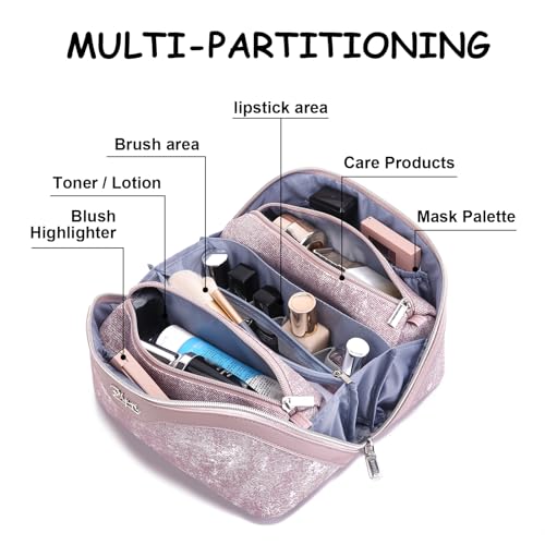 BOYATU Travel Makeup Bag Cosmetic Bags for Women: 3 Sets Large Capacity Make up Bag - Portable Toiletry Bags with Handle for Women(F-2-Purple)