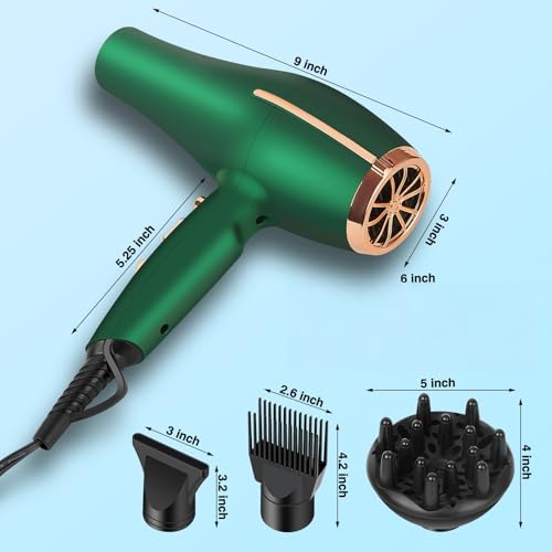 ARDIRO Green 2000W Ionic Hair Dryer - Professional Salon Blow Dryer with Diffuser & Low Noise