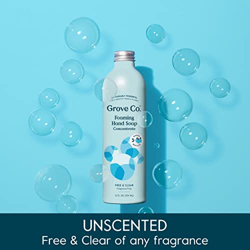 Grove Co. Free & Clear Foaming Hand Soap Refill & Reusable Glass Dispenser Kit, 12 Fl Oz