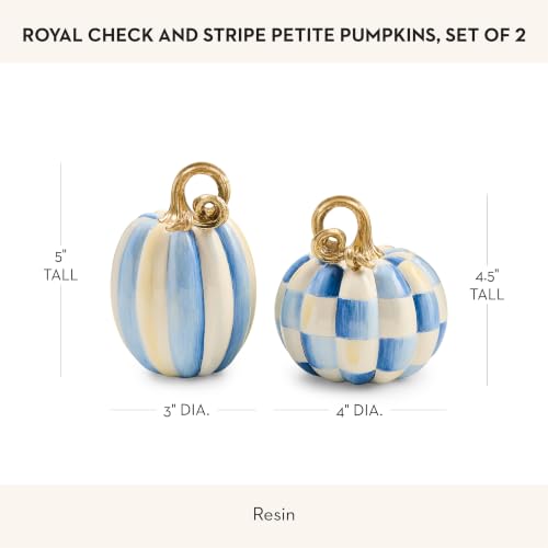Petite Resin Pumpkin Set with Royal Check and Stripe - Autumn Home Decor - Variation: Royal Check