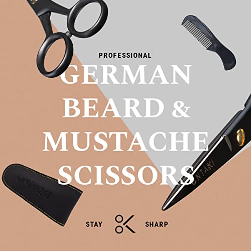 Pack of 2 ONTAKI 5" German Steel Beard & Mustache Scissors & 4.2" Japanese Steel Round Tip Beard & Mustache Scissors