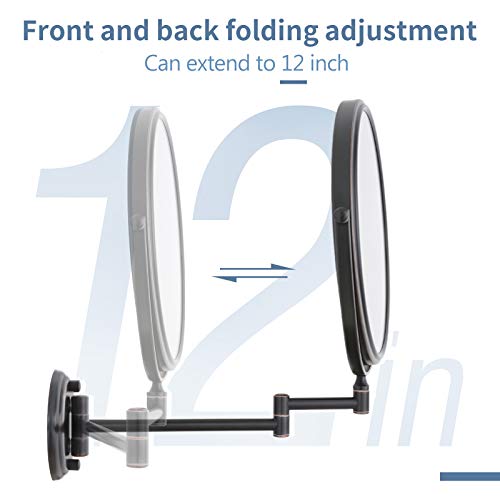 DOWRY 10x Magnifying Wall Mounted Makeup Mirror with 8 Inch Double-Sided Swivel, Oil Rubbed Bronze, 12 Inch Extension - Orb Variation