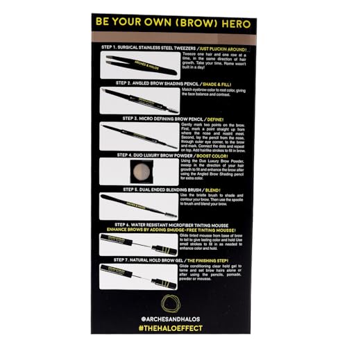 Arches and Halos Ultimate Brow Hero Kit - Pencil, Powder, Spoolie, Brush, and Tweezer Kit for Perfect Eyebrows - Includes Five Essential Eyebrow Care Tools - Professional Grade Design - Light - 1 pc