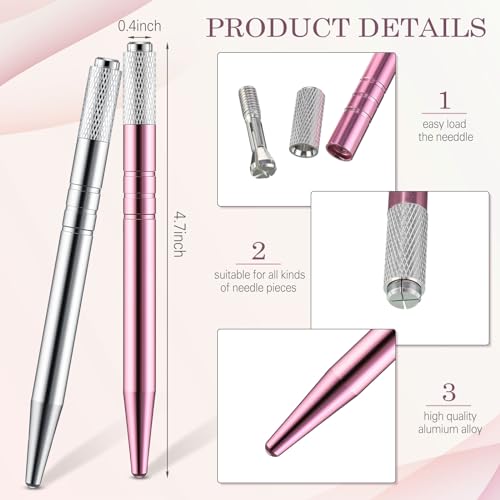 Gisafai 100 Pcs Microblading Pen Manual Eyebrow Pens Supplies Aluminum Microblade Pen Tool Holder Hand Tools for Makeup Supplies Salons (Silver,Pink)