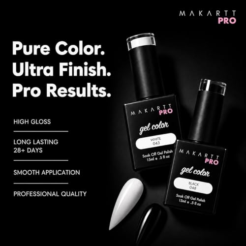 Black and White Gel Nail Polish Set - High Pigment UV LED 15ml