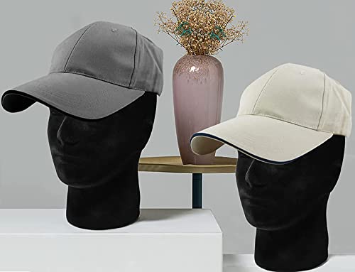 2 Pack Male Foam Mannequin Heads for Wig Display, 11 Inch Black Studio Holders